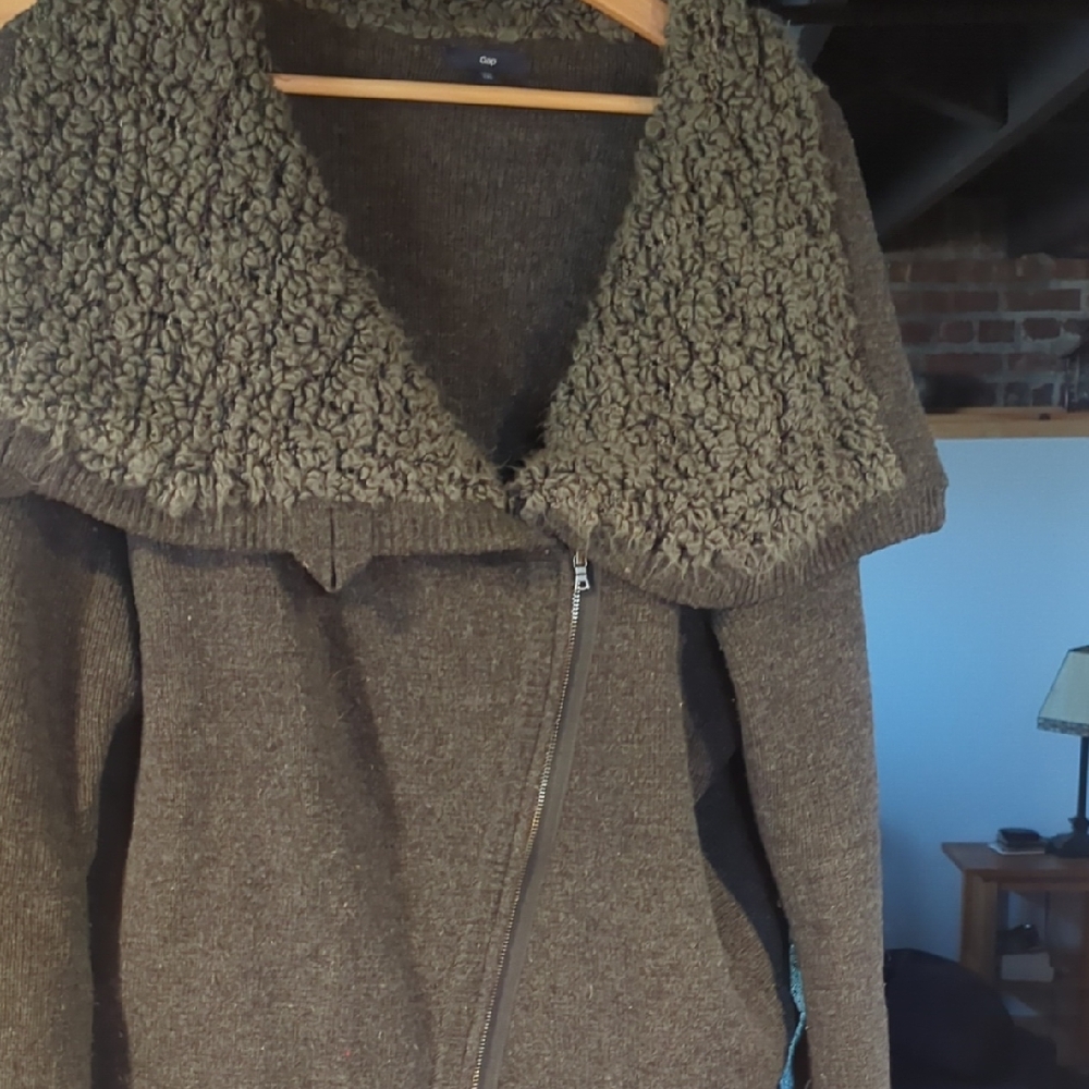Gap XXL Grey Wool Knit Jacket with Oversized Collar